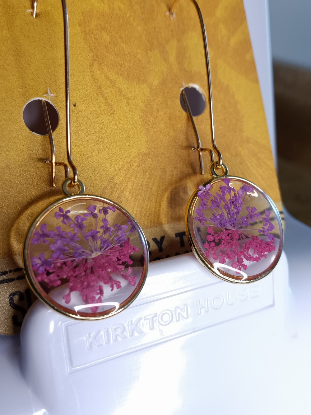 Dangle Earrings with Real Purple & Pink Flowers